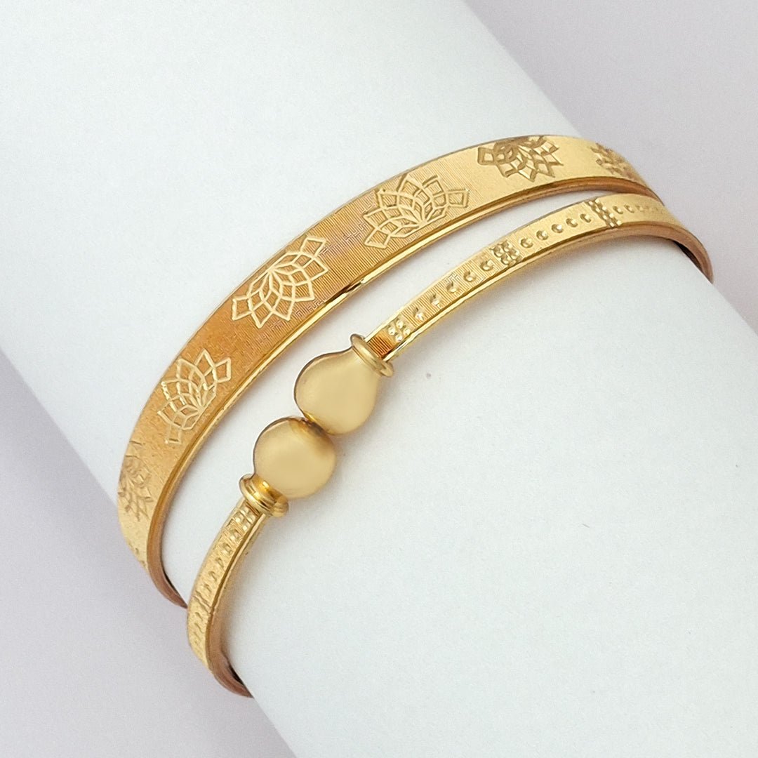 Floral Engraved | Set Of 2 | 18k Gold Plated Adjustable Bracelet Bangles - Kaanke