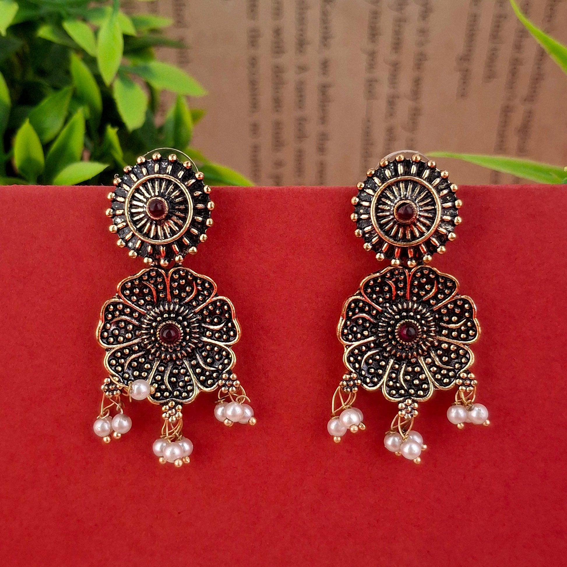 Floral Jhumkas – Copper Antique Earrings - Kaanke