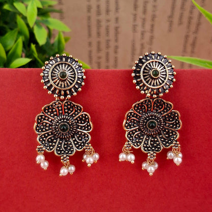 Floral Jhumkas – Copper Antique Earrings - Kaanke