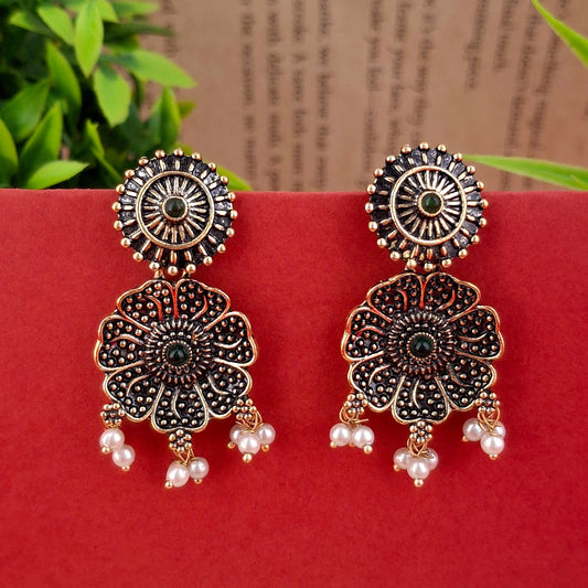 Floral Jhumkas – Copper Antique Earrings - Kaanke