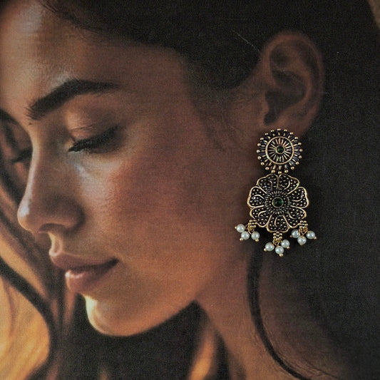 Floral Jhumkas – Copper Antique Earrings - Kaanke