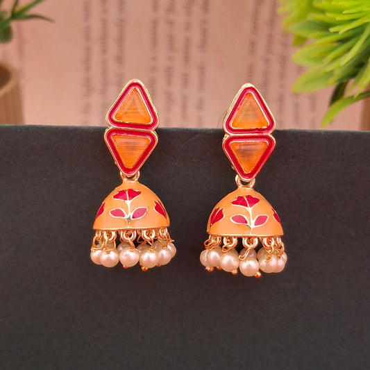 Floral Kundan Jhumka Earrings - Kaanke