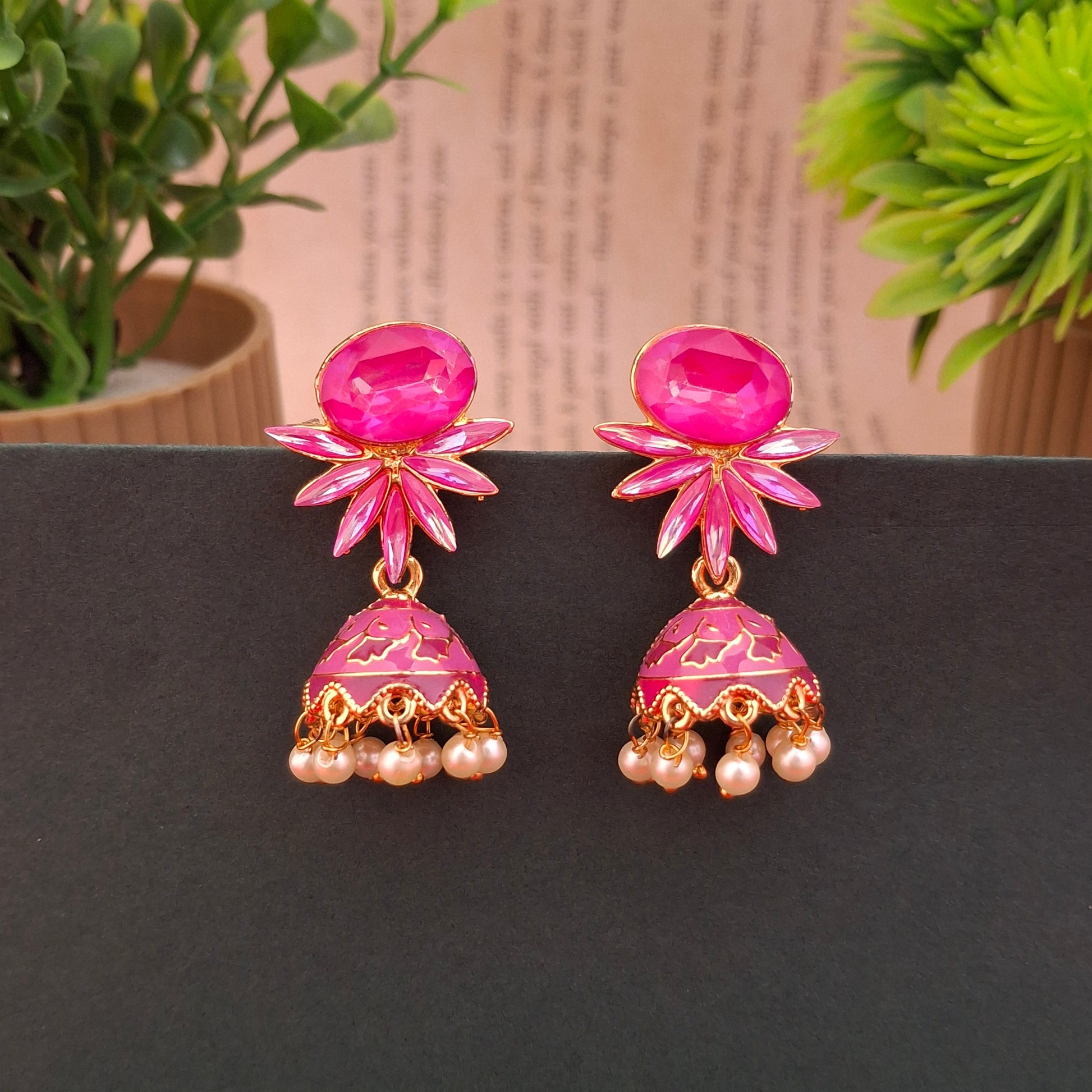 Fuchsia Bloom Jhumkas - Kaanke