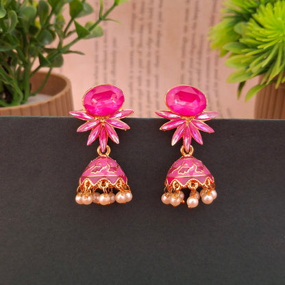 Fuchsia Bloom Jhumkas - Kaanke