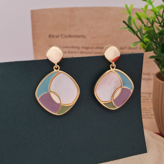 Modern Geometric Enamel Drop Earrings