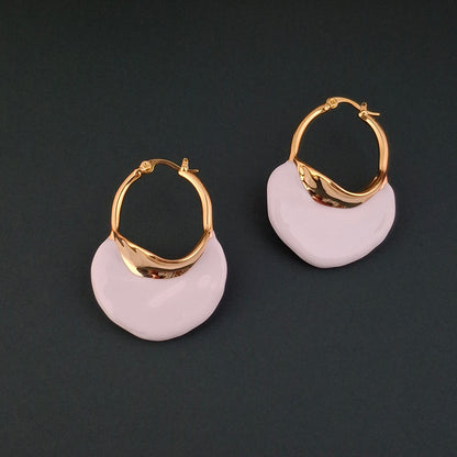 Gold & White Enamel Hoop Earrings - Kaanke