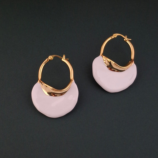 Gold & White Enamel Hoop Earrings - Kaanke