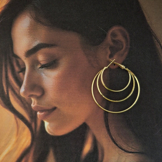 Luna Orbit Hoops - Gold/ Silver Textured Large Earrings - Kaanke