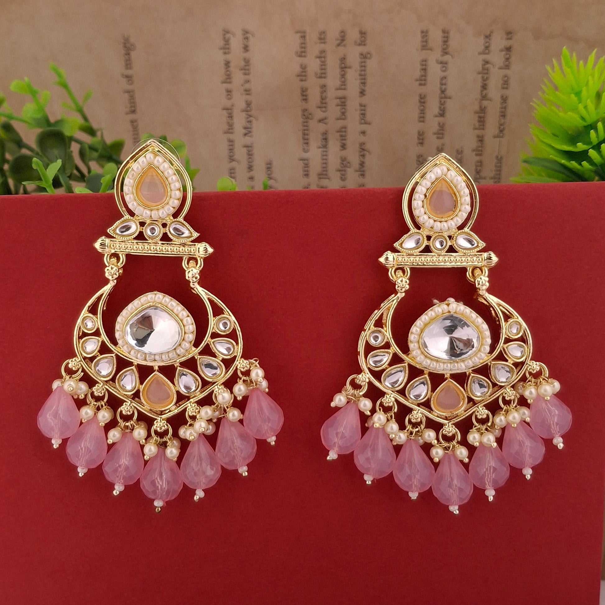 Multicolor Kundan Chandbali Earrings - Kaanke