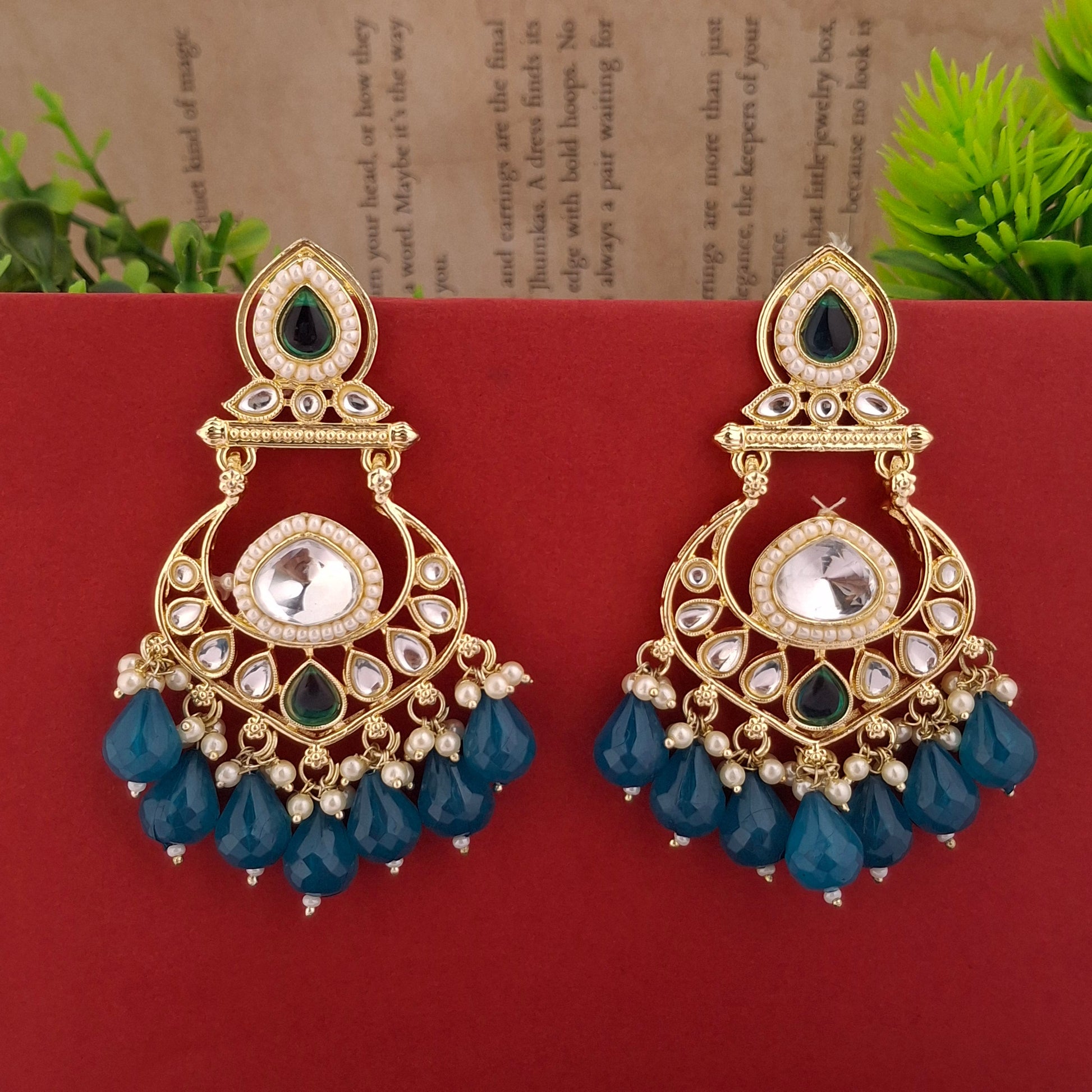 Multicolor Kundan Chandbali Earrings - Kaanke