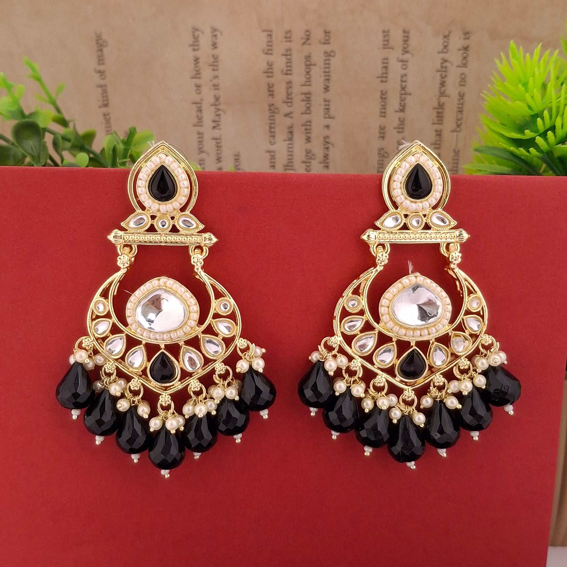 Multicolor Kundan Chandbali Earrings - Kaanke