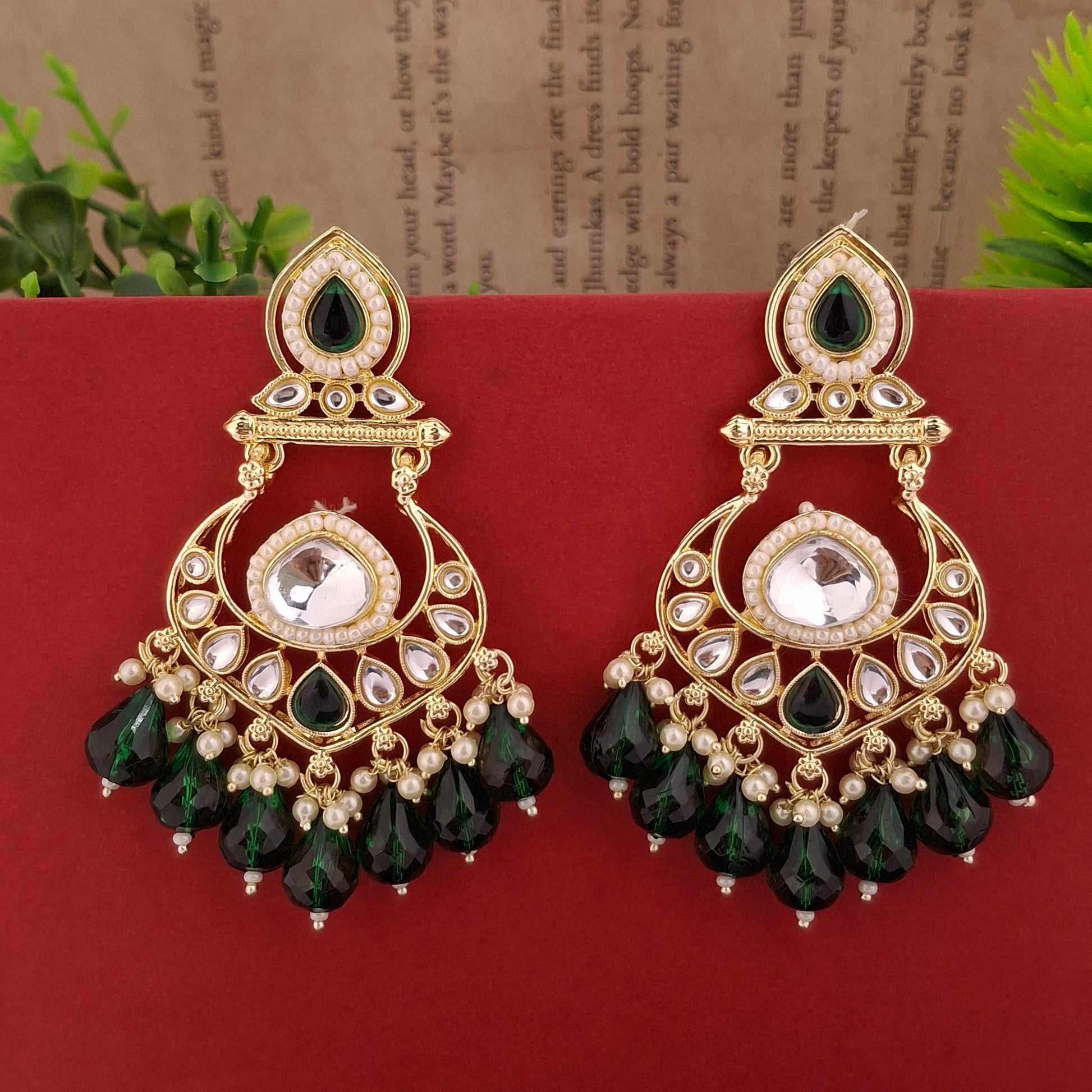Multicolor Kundan Chandbali Earrings - Kaanke