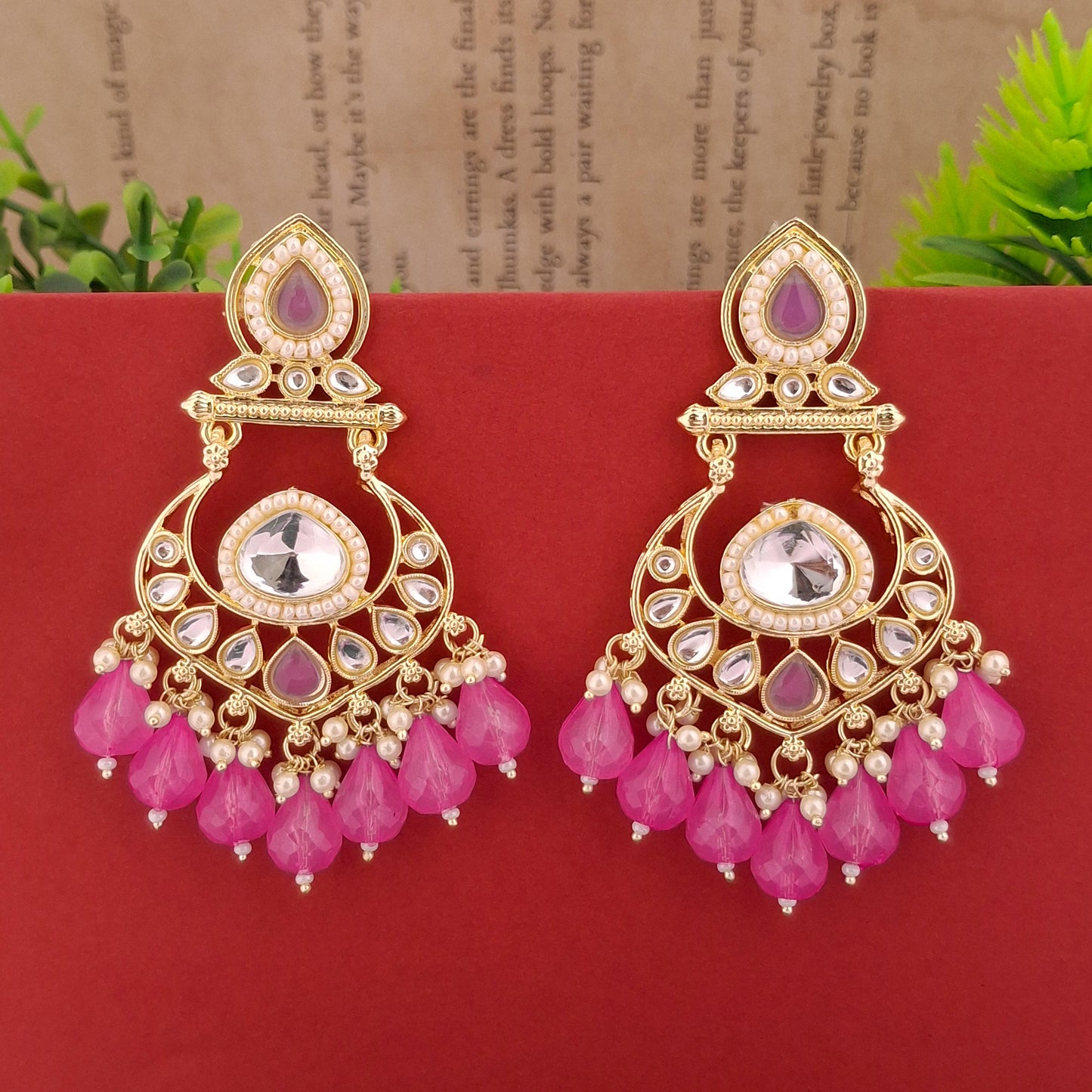 Multicolor Kundan Chandbali Earrings - Kaanke