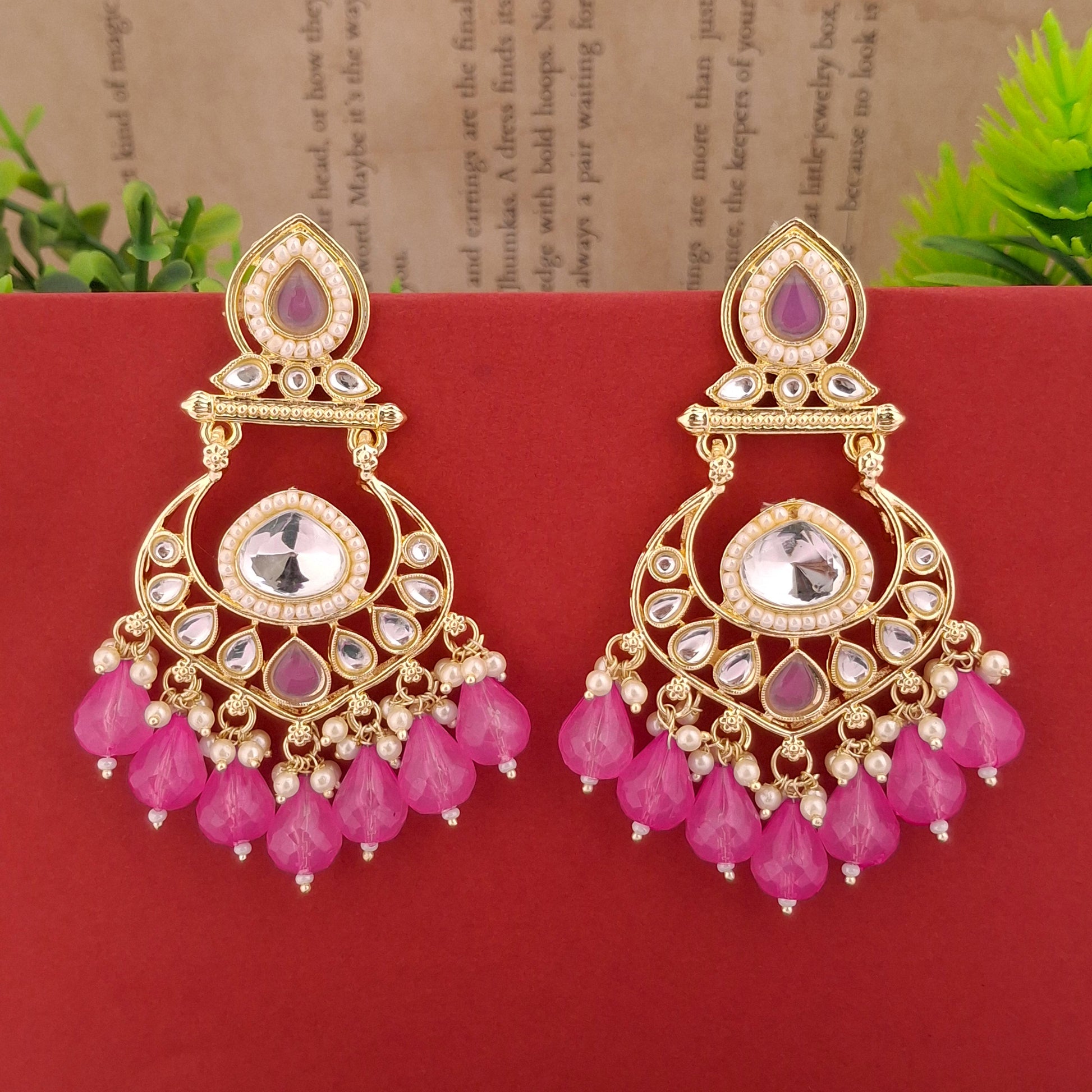Multicolor Kundan Chandbali Earrings - Kaanke