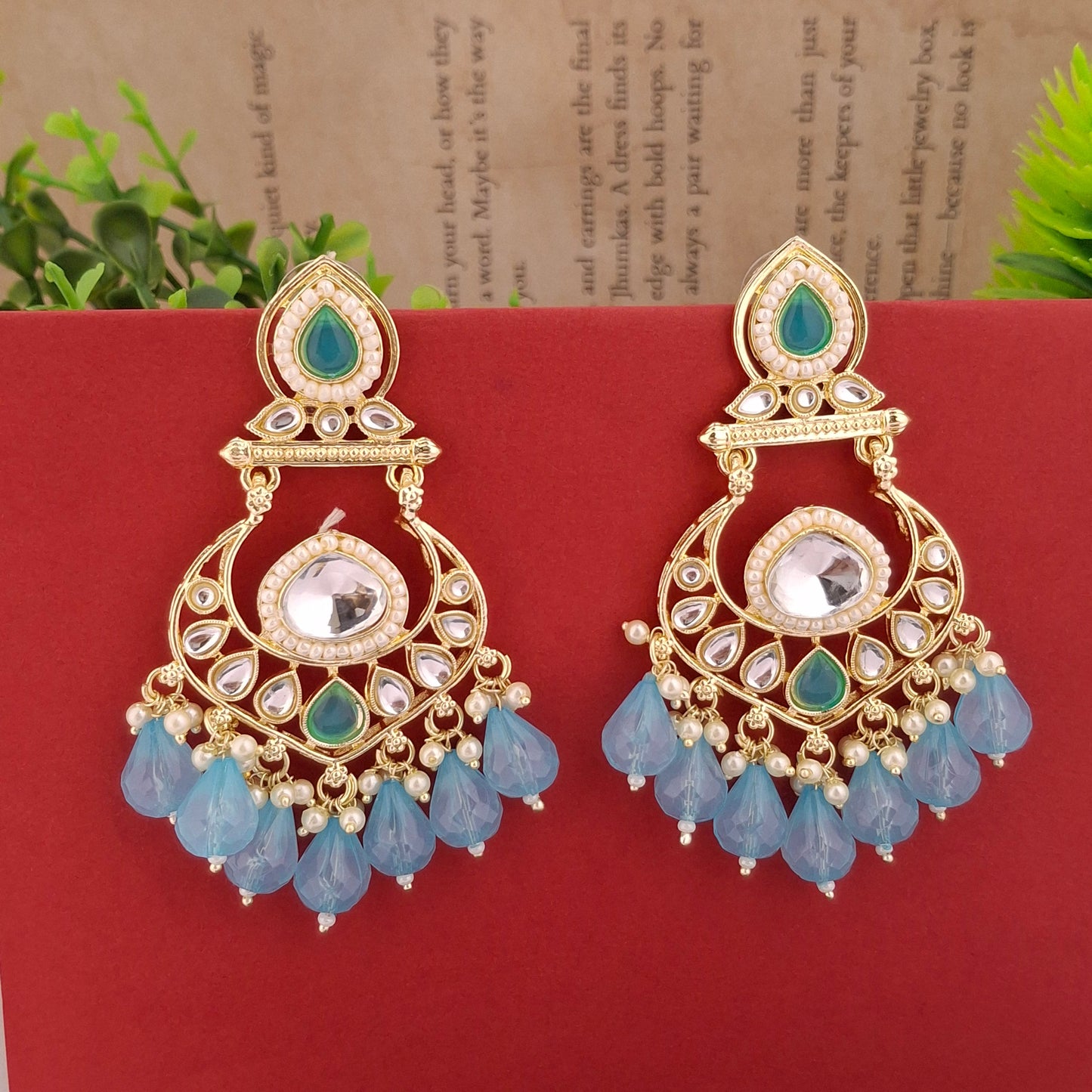 Multicolor Kundan Chandbali Earrings - Kaanke