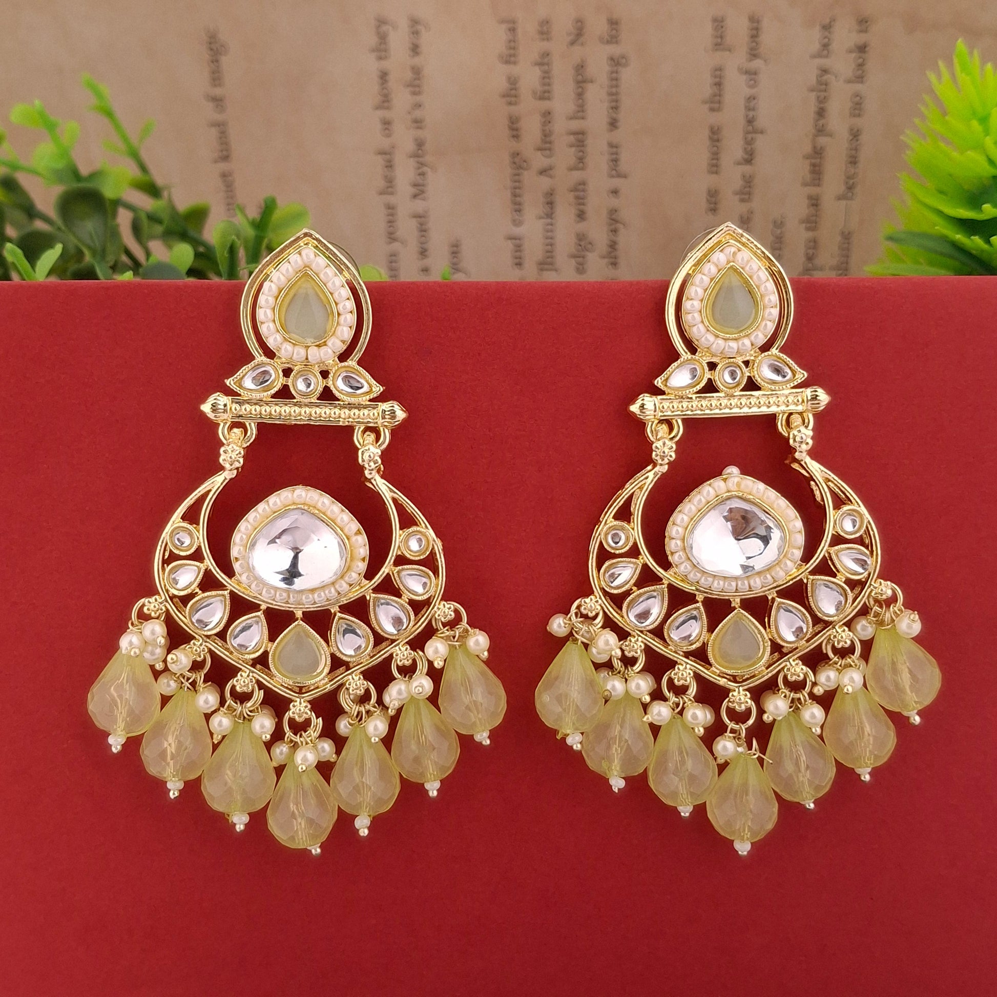 Multicolor Kundan Chandbali Earrings - Kaanke