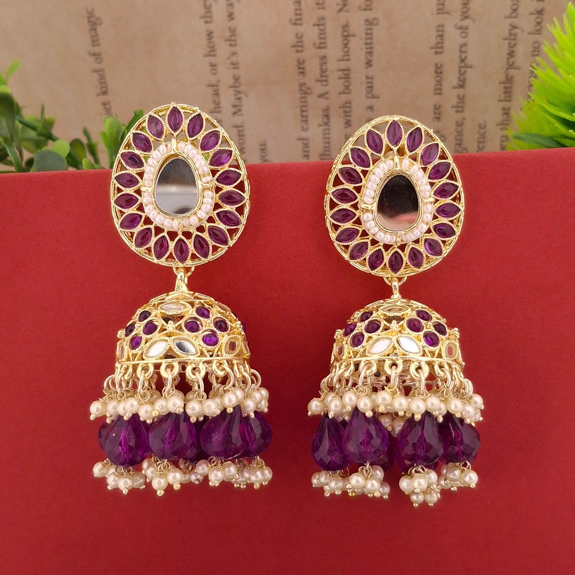 Multicolor Kundan Jhumka Earrings - Kaanke