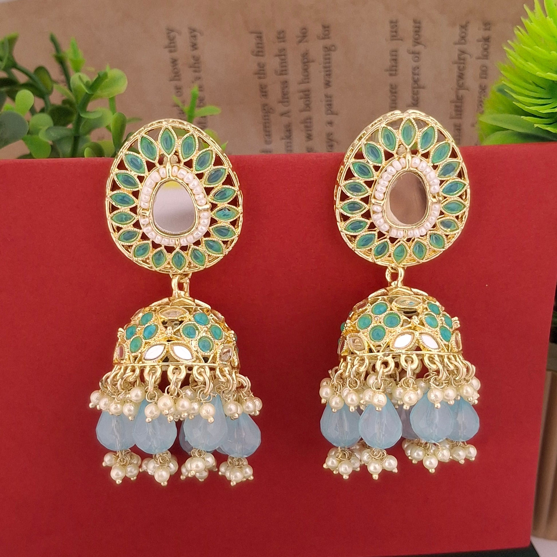 Multicolor Kundan Jhumka Earrings - Kaanke