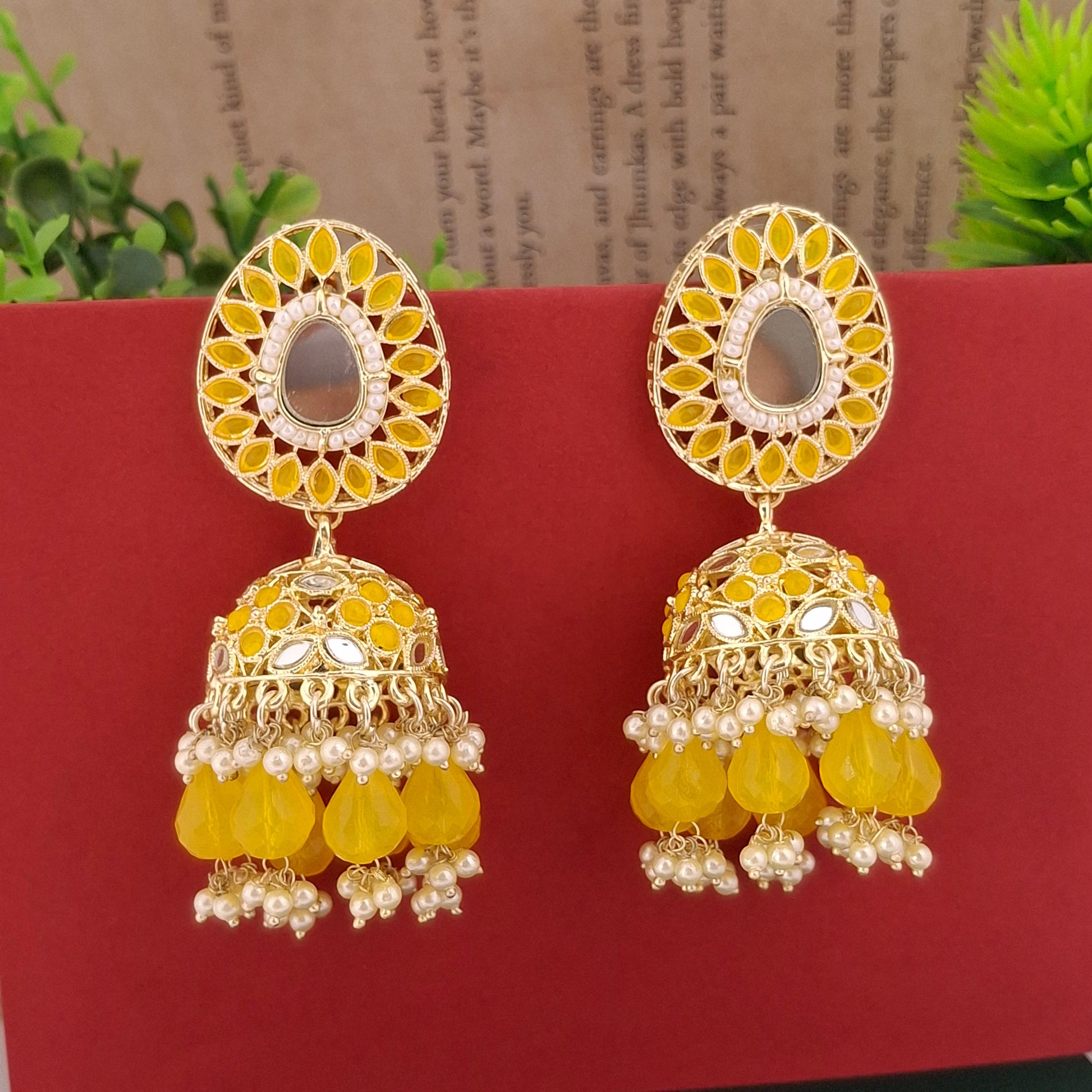 Multicolor Kundan Jhumka Earrings - Kaanke