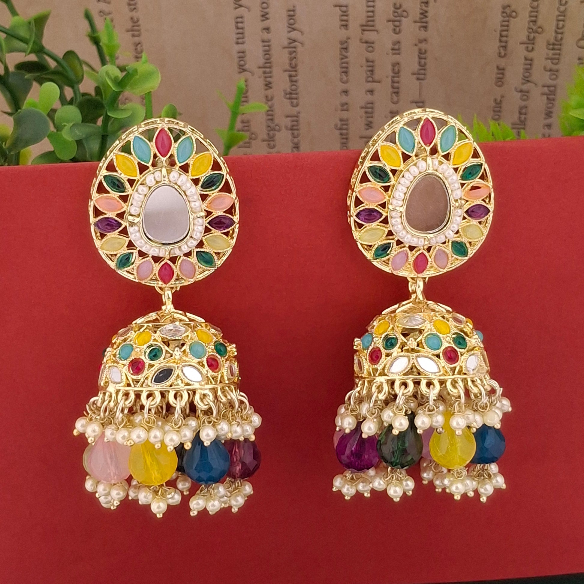 Multicolor Kundan Jhumka Earrings - Kaanke
