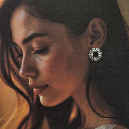 Oxidized Round Stud Hoops - Kaanke