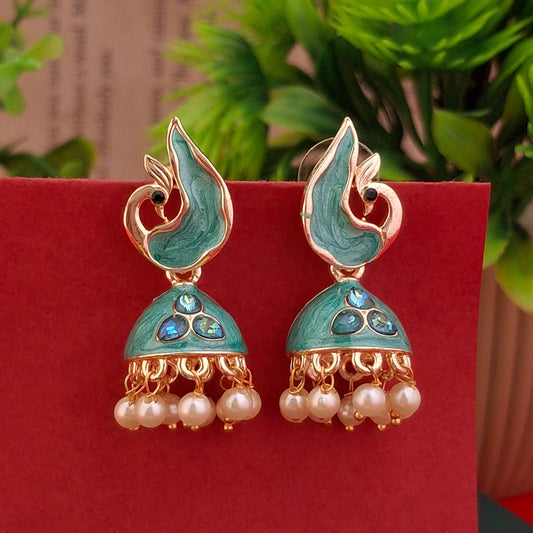 Peacock Color Jhumka Earrings - Kaanke