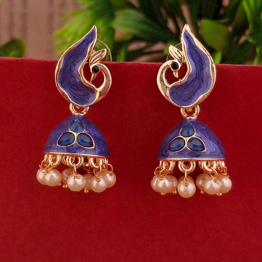 Peacock Color Jhumka Earrings - Kaanke