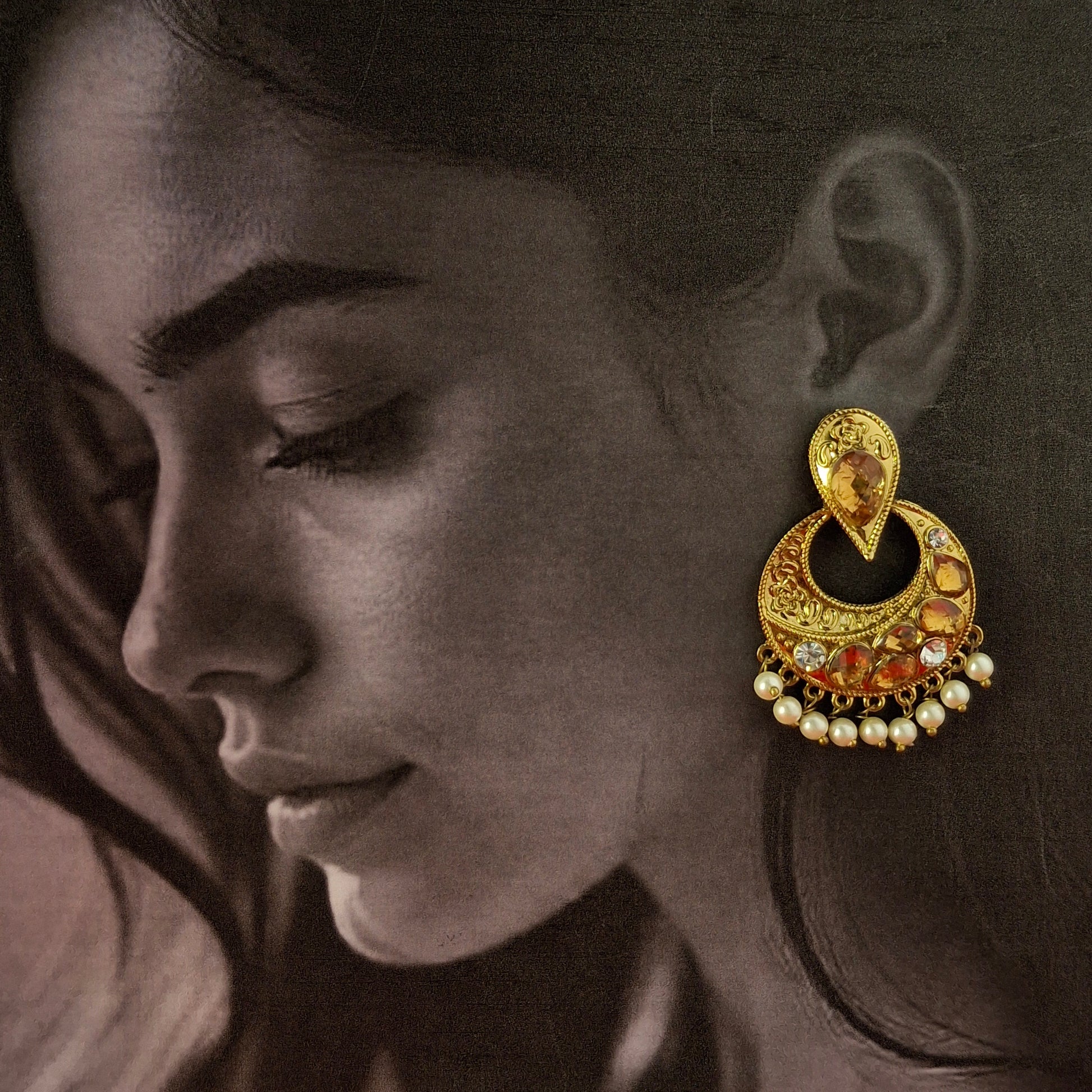 Regal Crescent Jhumka Earrings - Kaanke
