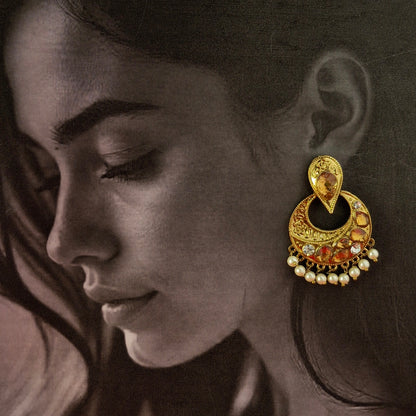 Regal Crescent Jhumka Earrings - Kaanke