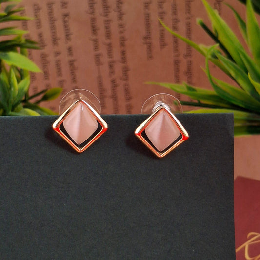 Rose Quartz Diamond Studs - Kaanke