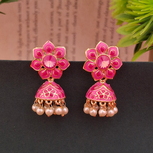 Rosette Floral Glow Jhumkas - Kaanke