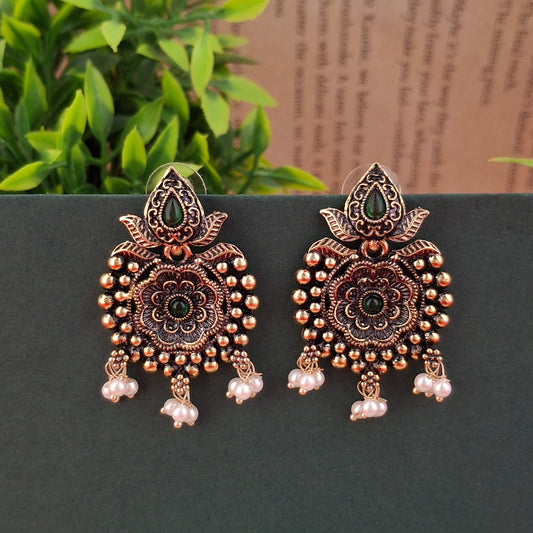 Royal Bloom Jhumkas – Copper Antique Earrings - Kaanke