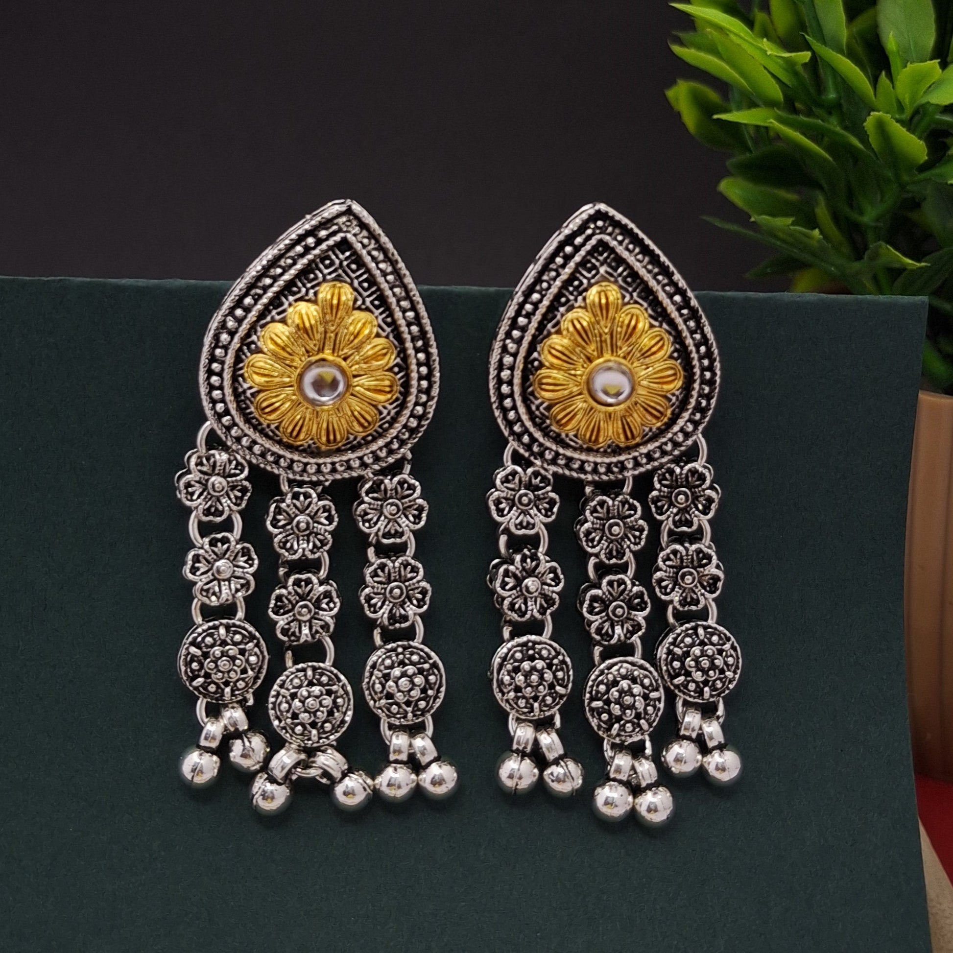 Royal Bloom Oxidized Earrings - Kaanke