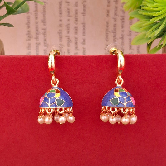 Royal Blue Meenakari Jhumkas - Kaanke