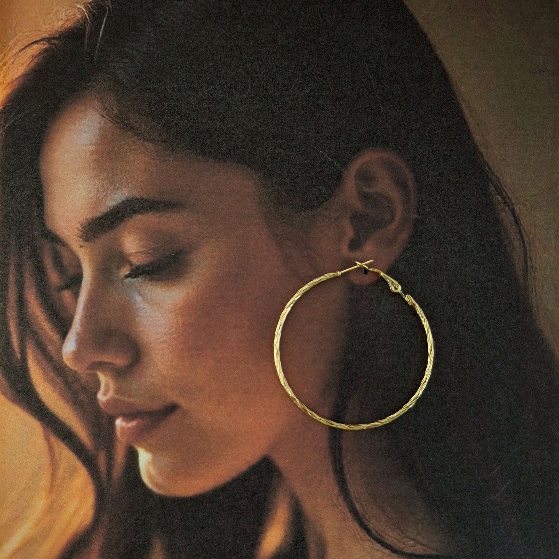 Textured Round Hoops – Lightweight Large Sized Earrings - Kaanke