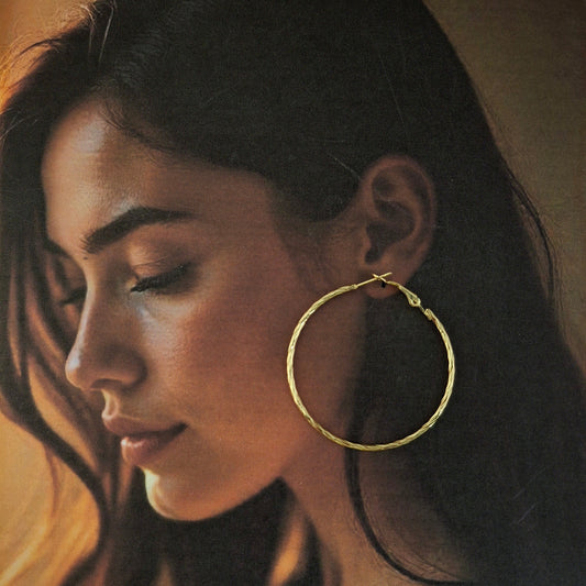 Textured Round Hoops – Lightweight Large Sized Earrings - Kaanke