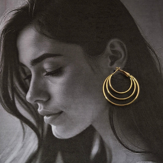 Triple Hoop Gold Earrings - Kaanke